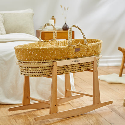 The Little Green Sheep Quilted Moses Basket & Mattress - Honey Rice