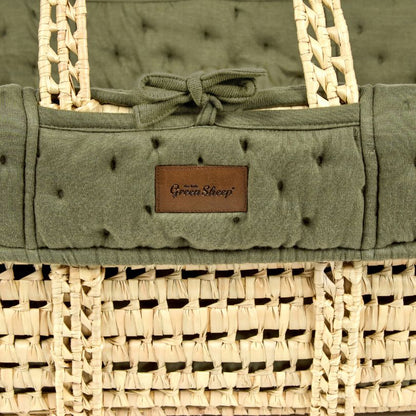 The Little Green Sheep Organic Dimple Quilted Moses Basket & Walnut Foldable Stand | Juniper