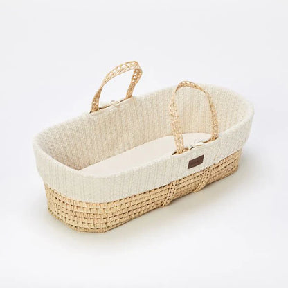 The Little Green Sheep Knitted Moses Basket & Walnut Rocking Stand | Linen