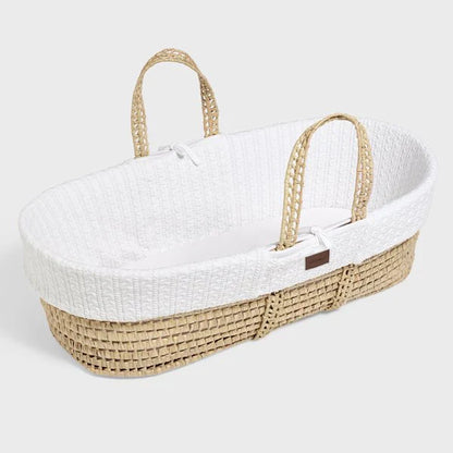 The Little Green Sheep Knitted Moses Basket & Walnut Foldable Stand | White