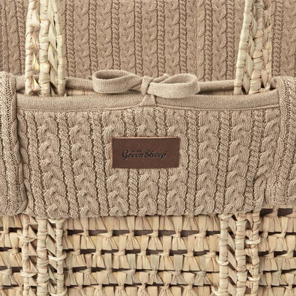 The Little Green Sheep Knitted Moses Basket & Walnut Rocking Stand | Truffle
