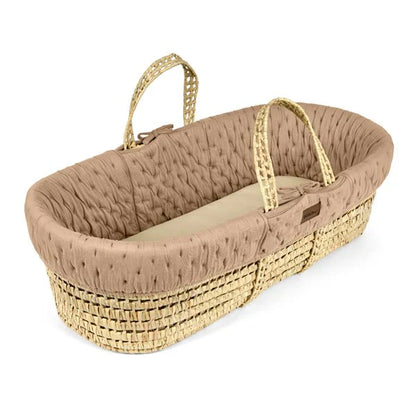 The Little Green Sheep Organic Dimple Quilted Moses Basket & Walnut Rocking Stand | Truffle