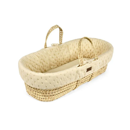 The Little Green Sheep Organic Dimple Quilted Moses Basket & Walnut Rocking Stand | Linen