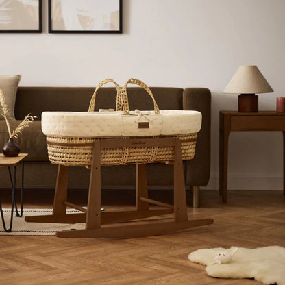 The Little Green Sheep Organic Dimple Quilted Moses Basket & Walnut Rocking Stand | Linen