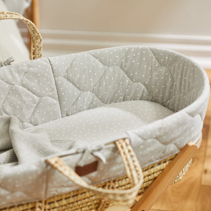 The Little Green Sheep Quilted Moses Basket & Mattress - Dove Rice