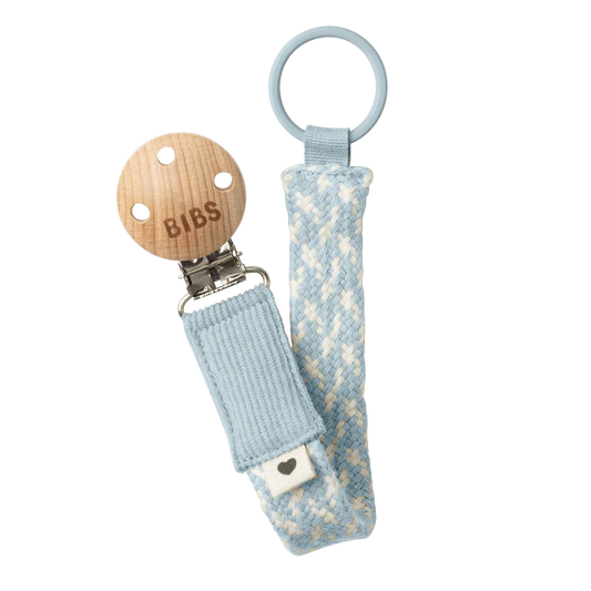 BIBS Pacifier Clip Braided Baby | Blue/Ivory