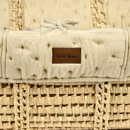 The Little Green Sheep Organic Dimple Quilted Moses Basket & Walnut Foldable Stand | Linen
