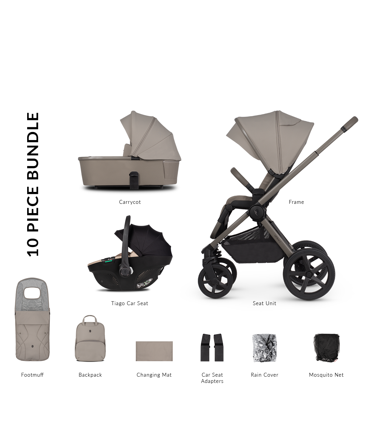 Venicci Upline 2 3-in-1 Tiago Travel System | Taupe