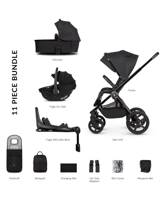 Venicci Upline 2 3-in-1 Tiago + 360 Base Travel System | All Black