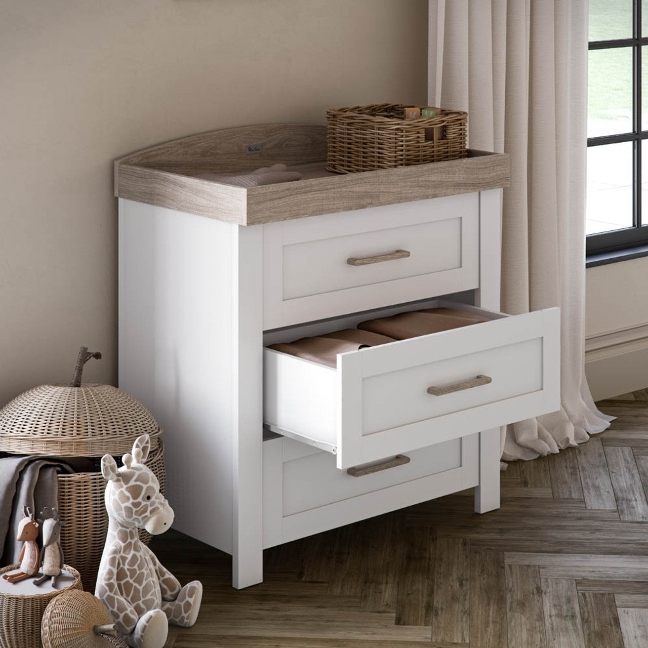 Silver Cross Valencia Cot Bed & Dresser | White/Natural Ash