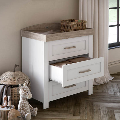 Silver Cross Valencia Cot Bed & Dresser | White/Natural Ash